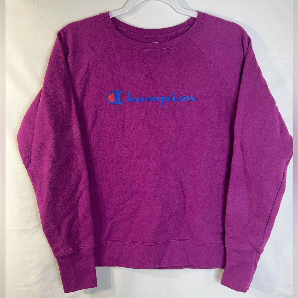 Women's Champion Long Sleeve Sweat Shirt in Magenta